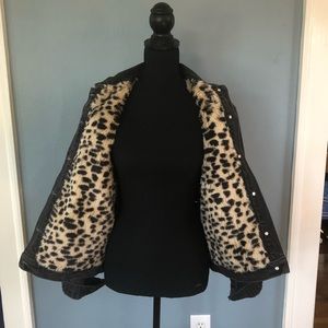 MINKPINK distressed denim, faux leopard lining, S